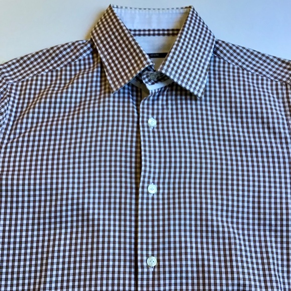 Pal Zileri light brown checkered cotton shirt Sz 15 3/4 , 40  made in Italy 🇮🇹 - Picture 4 of 9